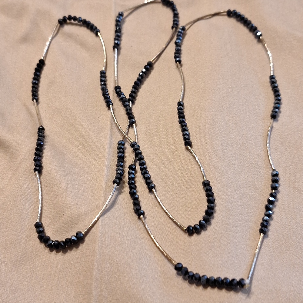 Black Faceted Bead & Silver Necklace